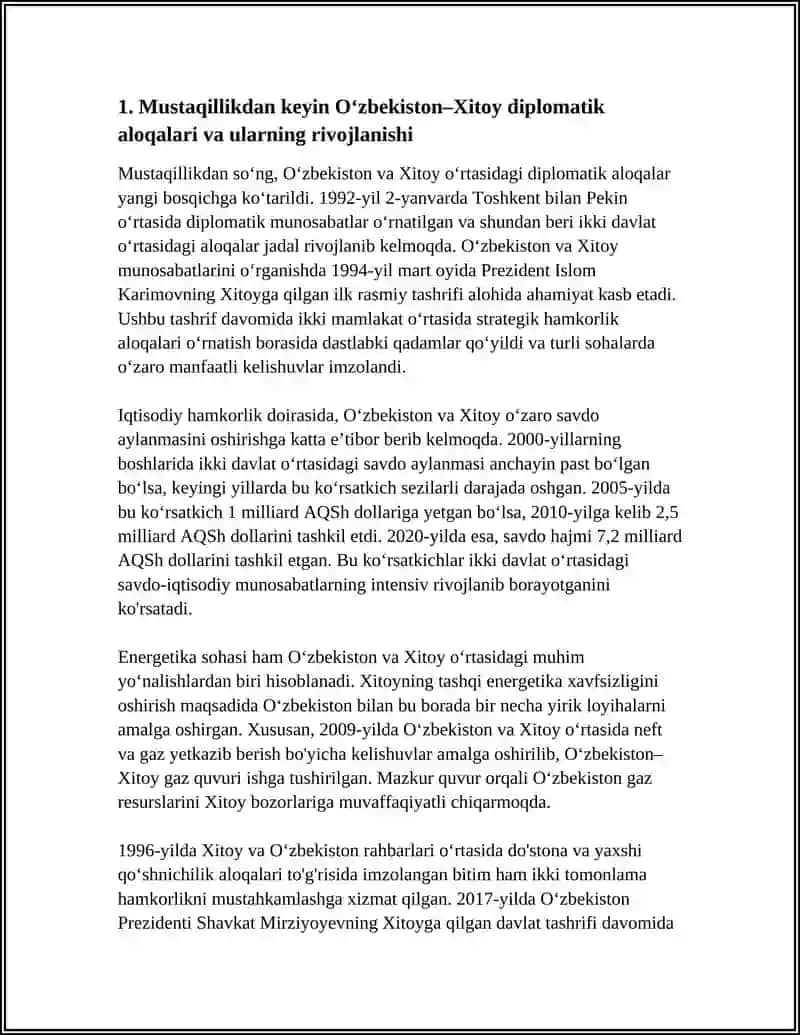 MUSTAQILLIKDAN KEYIN O'ZBEKISTON VA XITOY ORTASIDAGI ISHTIMOI-SIYOSIY MALUMOTLAR 4