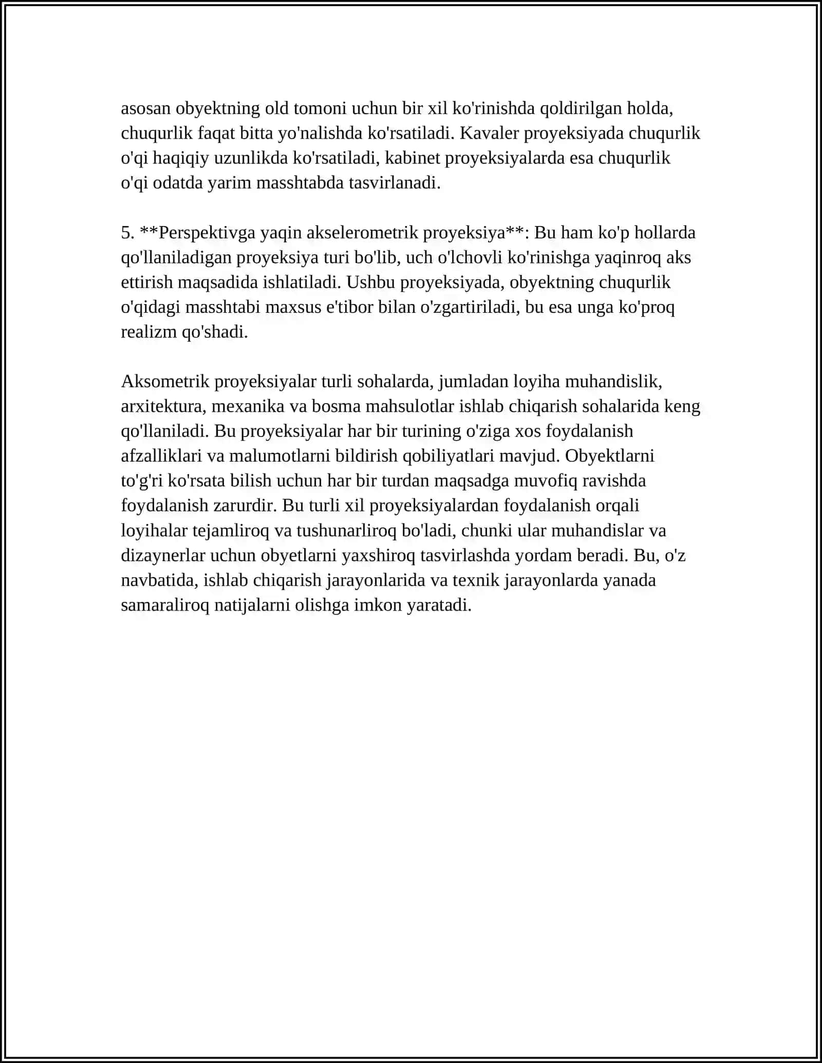 AKSONOMETRIK PROEKSIALAR. QIYSHIQ VA TO'G'RI BURCHAKLI PROEKSIALAR. DIMETRIYA 4