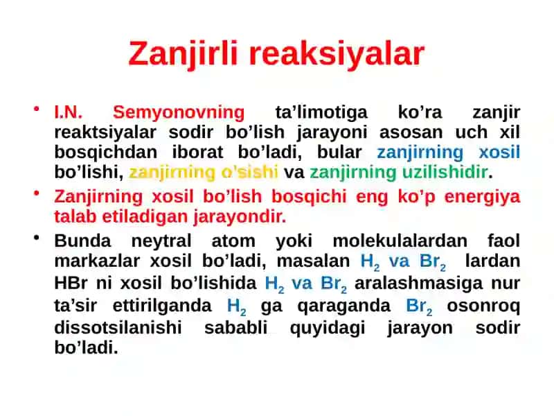 Zanjirli vafotokimyoviy reaksiyalar 4