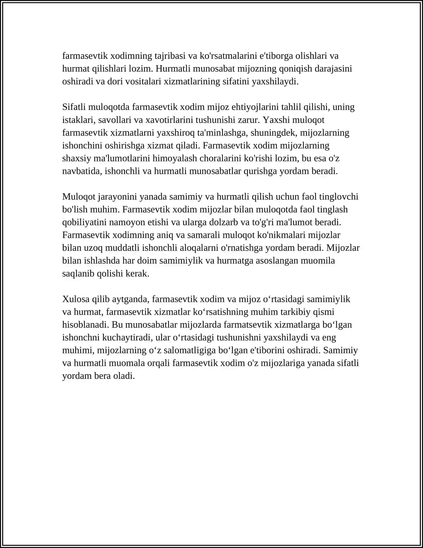 Farmasevtik hodimlar va mijozlar o'rtasidagi muomula madaniyati 4