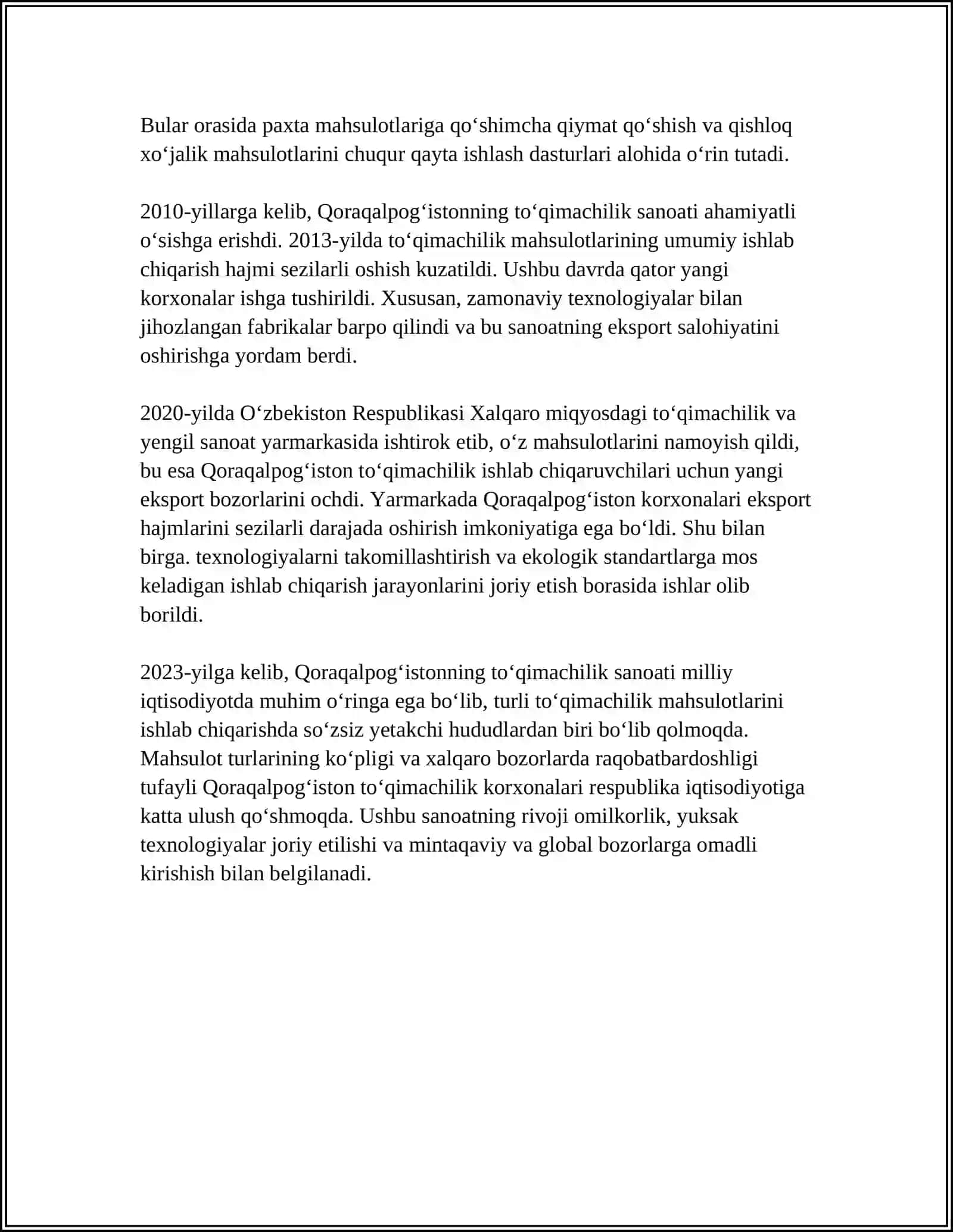Qoraqalpog'iston to'qimachilik sanoati tarixi 4