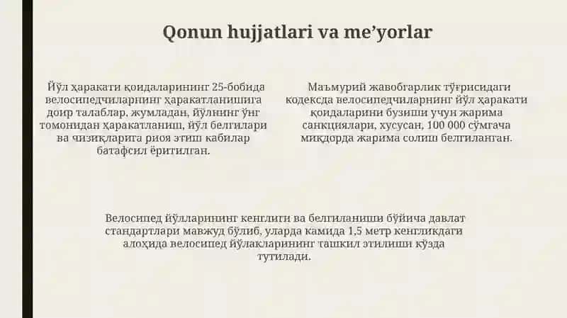 Shahar yoʼllarida velosiped harakatini tashkil qilish 4