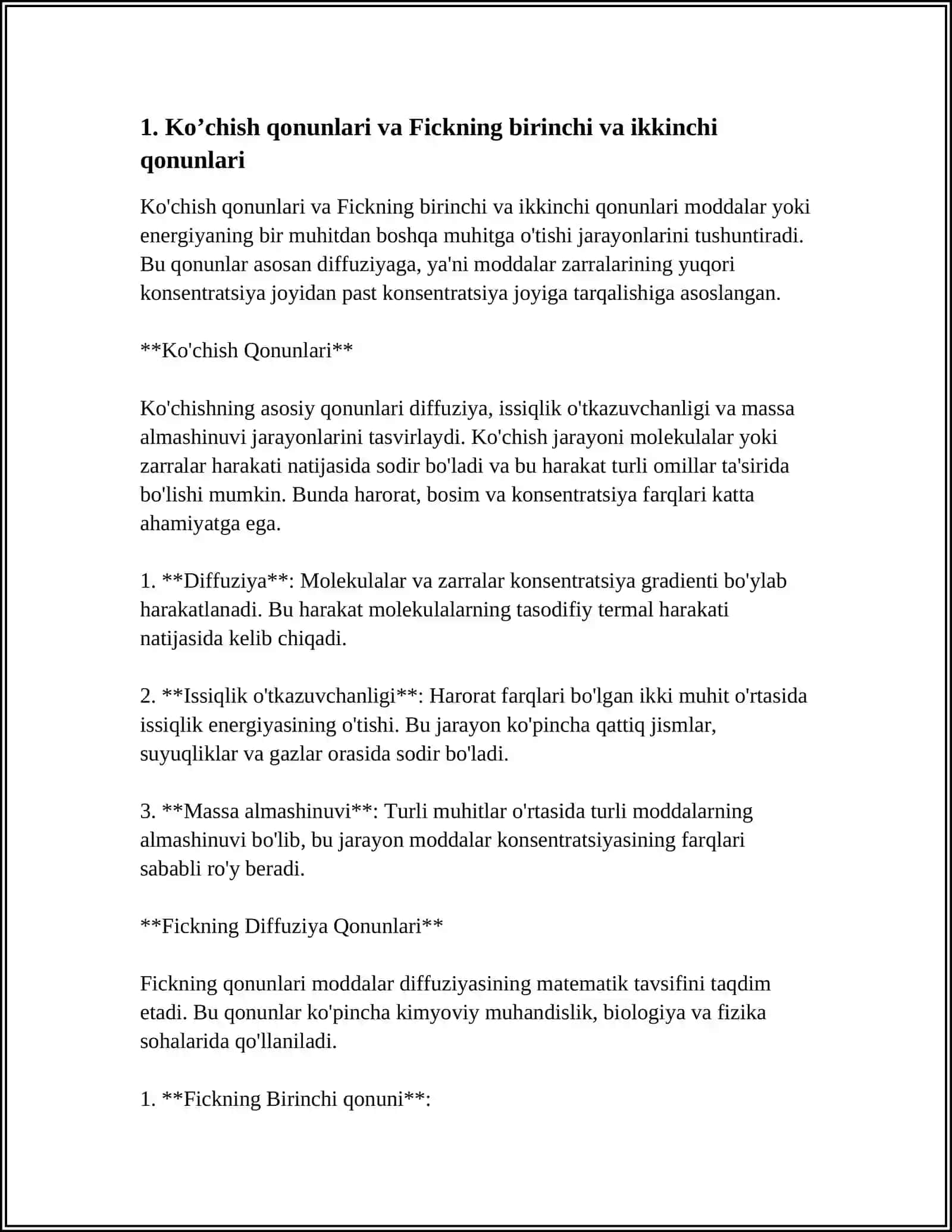KO’CHISH HODISALARI DIFFUZIYA ISSIQLIK O’TKAZUVCHANLIK VA QOVUSHQOQLIK FAZAVIY O’TISHLAR 4