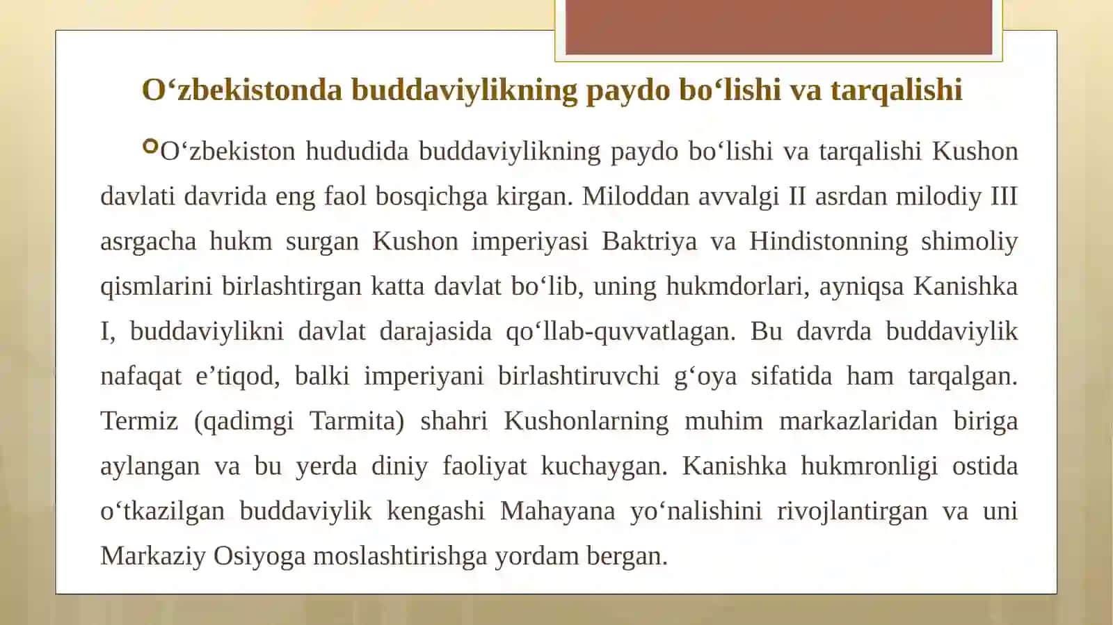 O‘zbekistonda buddaviylik dinining tarixiy ildizlari (Qoratepa, Fayoztepa, Dalvarzintepa)va hozirgi zamon 4