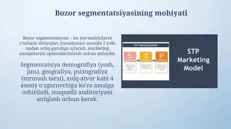 Strategik marketing segmentatsiya, pozitsiyalash va maqsadli bozorni tanlash 4