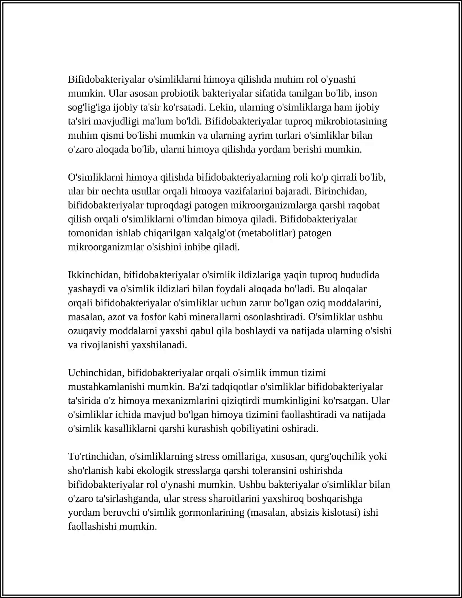 BIFIDIOBAKTERYA MIKROORGANIZMLARINING QISHLOQ XO'JALIGIDA O'SIMLIKLARNI HIMOYA QILISHDA QO'LLANILISHI 4