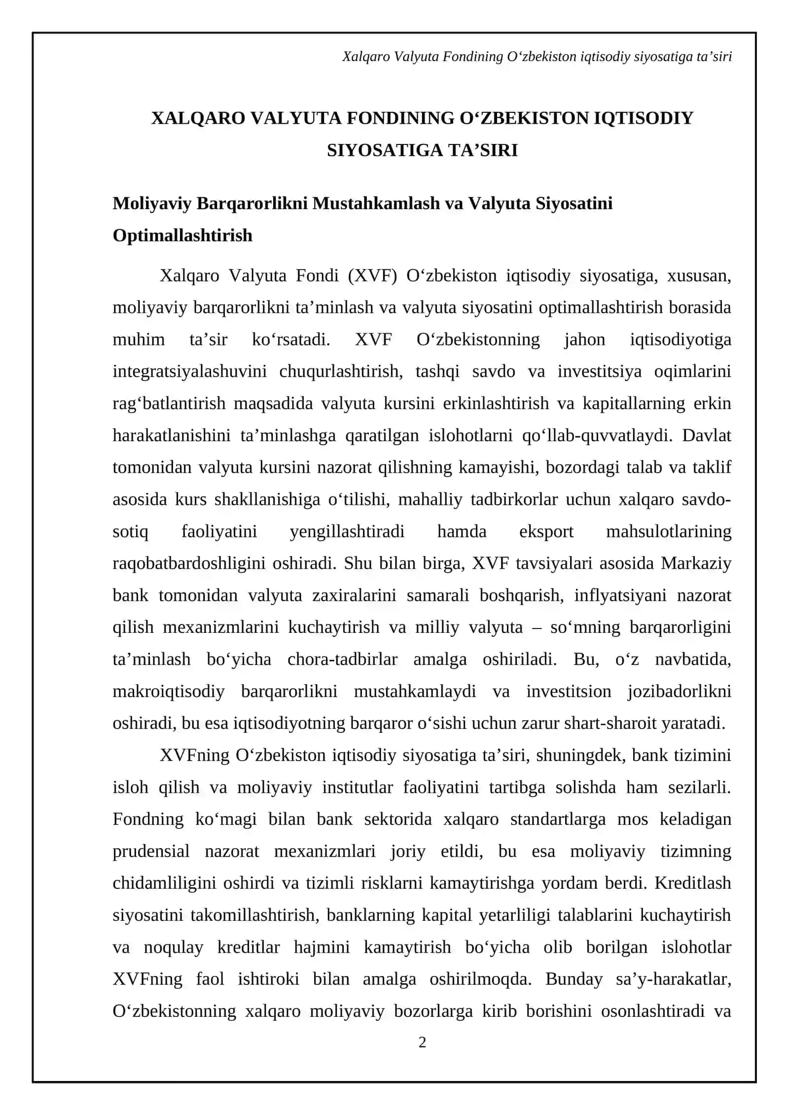 Ozbekiston respublikasi iqtisodiyotiga xalqoro valyuta fondining tasiri 4