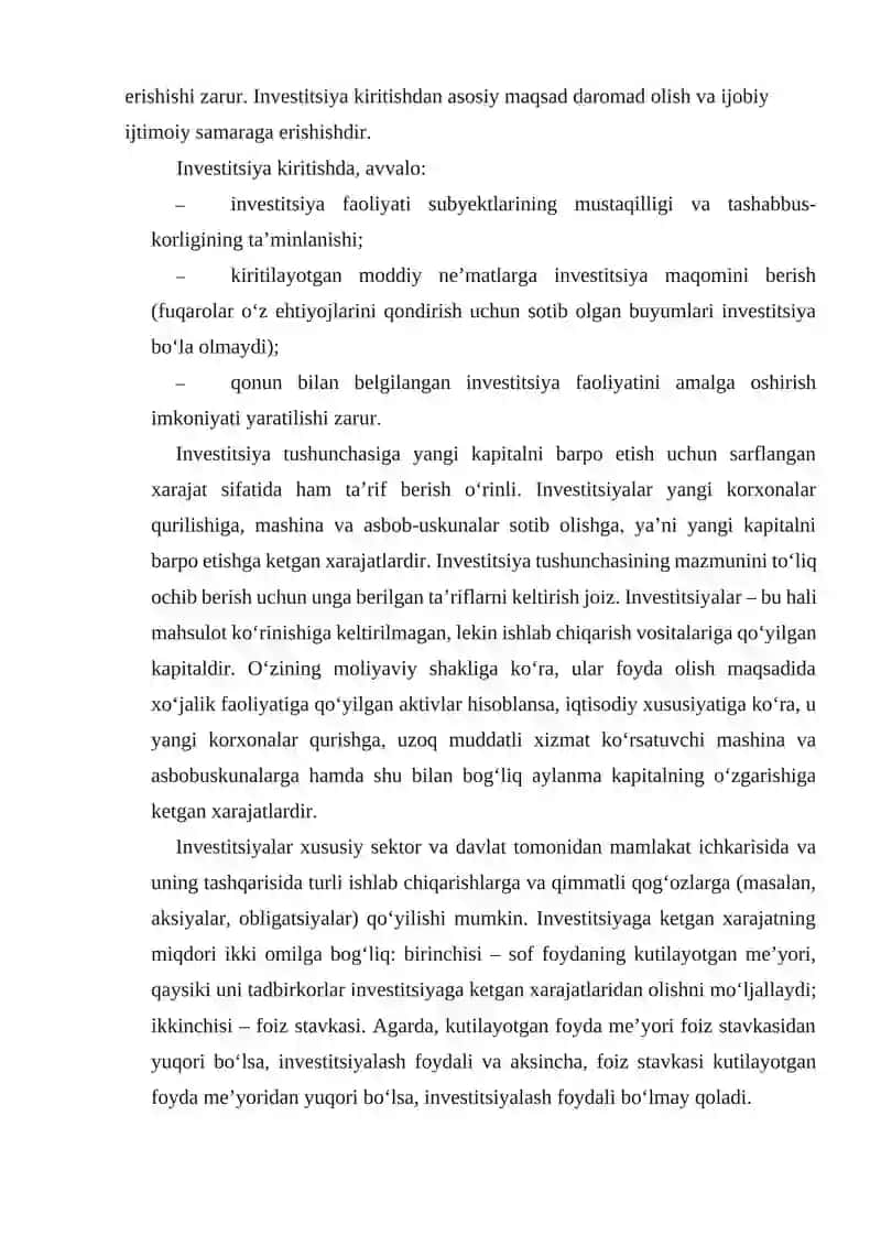 INVESTITSIYA UNING MOHIYATI IQTISODIY MAZMUNI VA TURLARI 4