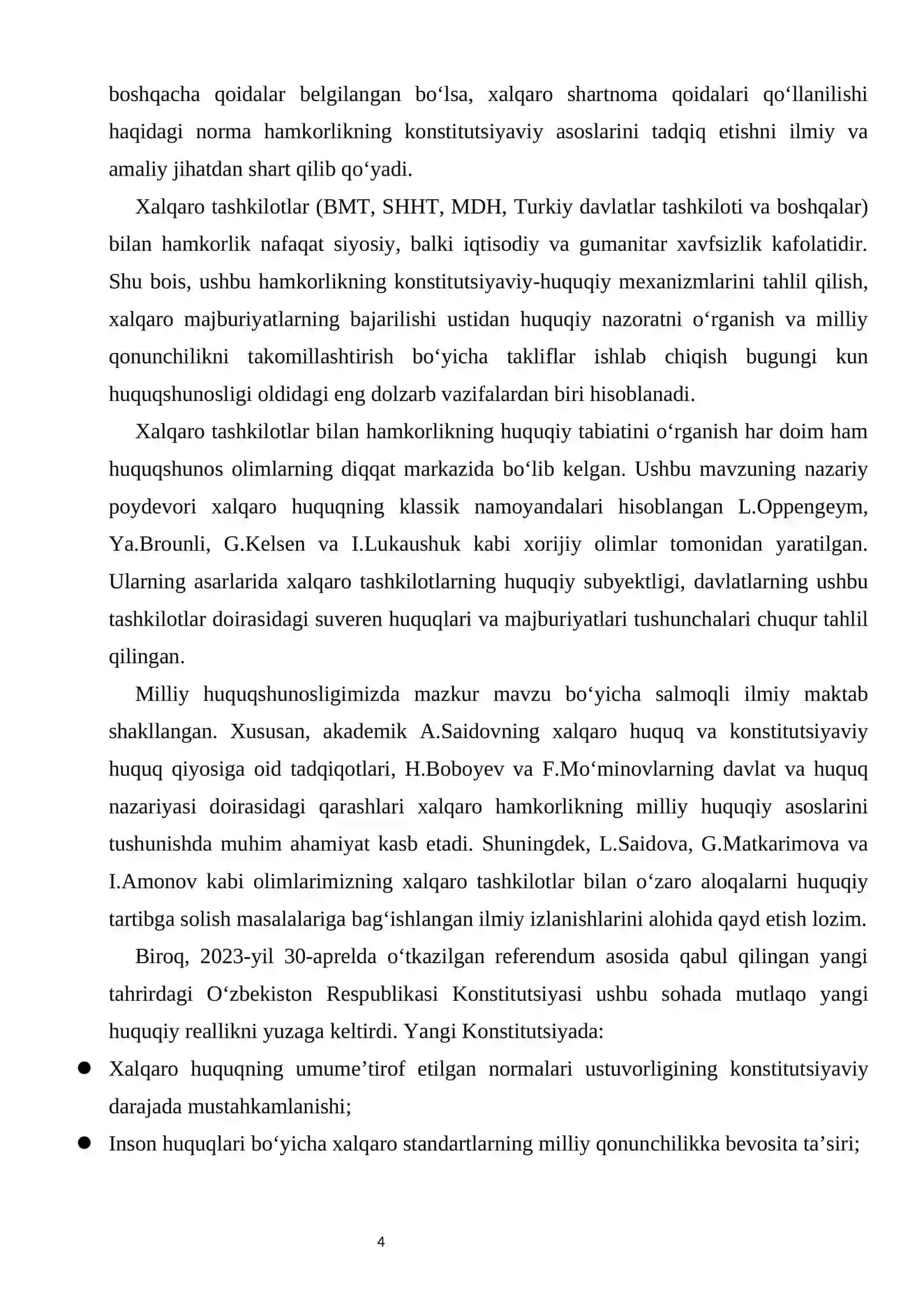 Xalqaro tashkilotlar bilan hamkorlikning konstitutsiyaviy asoslari  kurs ishi 4