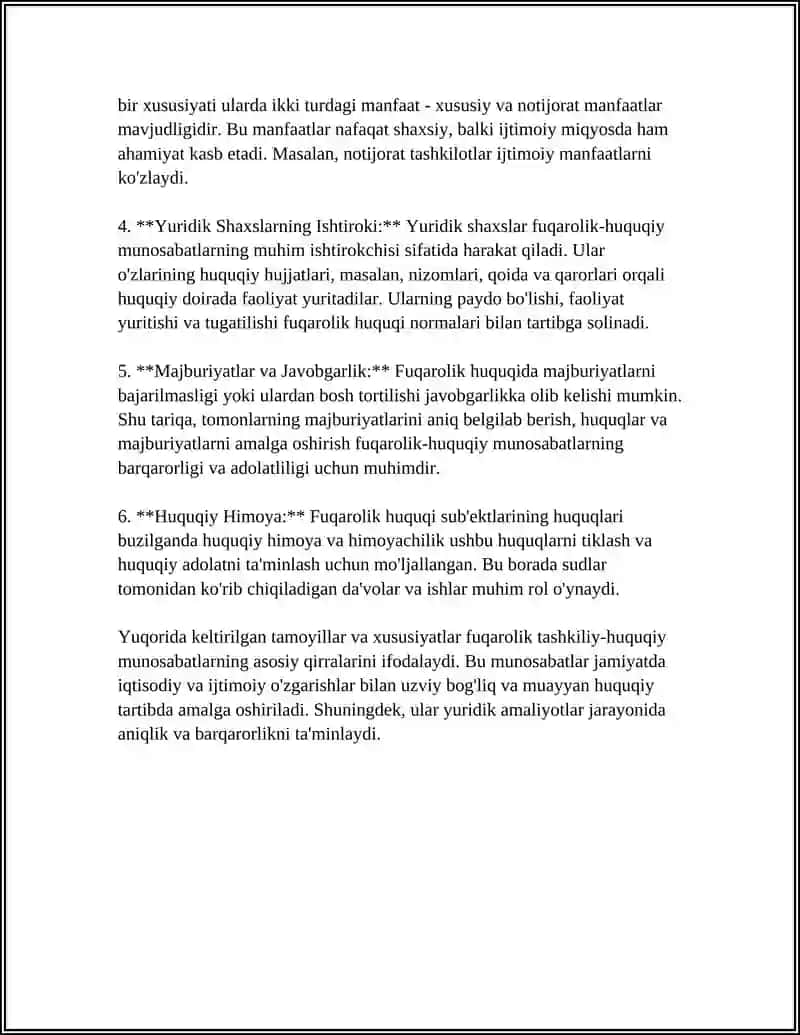 FUKOROLIK TASHKILIY-HUQUQIY MUNOSABATLARNING HUQUQIY MUNOSABATLAR TIZIMIDA TUTGAN ÒRNI 4