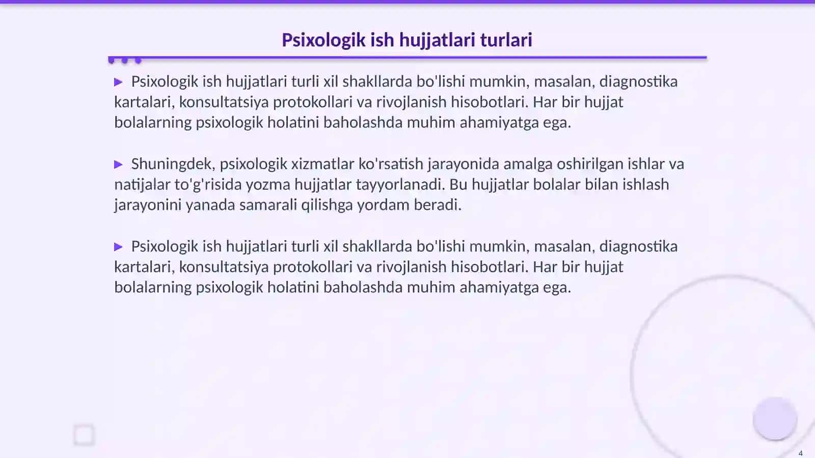 Maktabgacha ta’lim tashkiloti psixologining ish hujjati tahlili 4