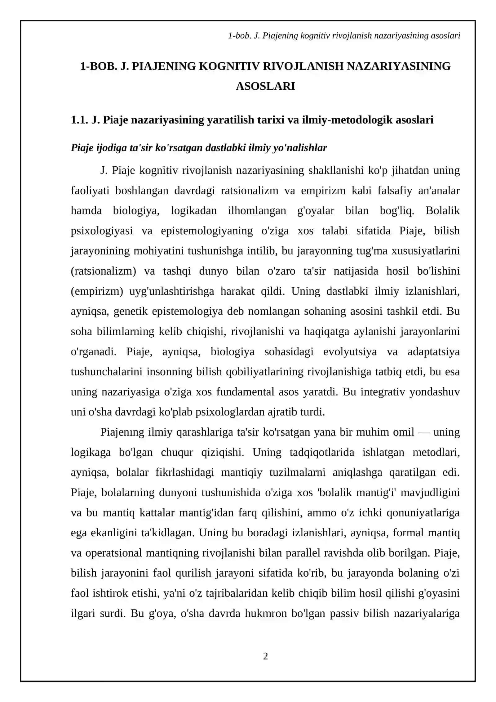 J. Piajening kognitiv rivojlanish nazariyasida ontogenez 4