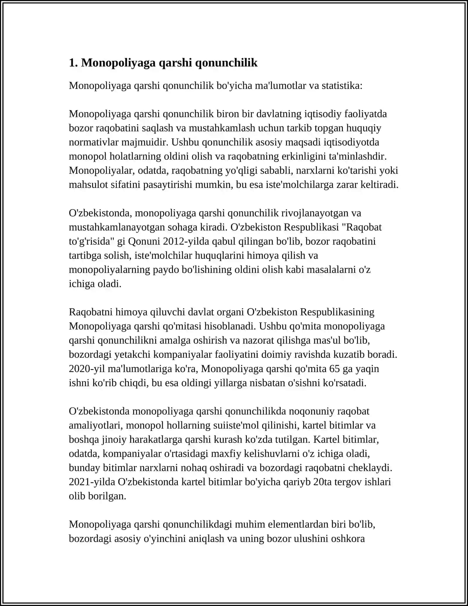 MONOPOLIYAGA QARSHI SIYOSAT YOKI RAQOBATNI DAVLAT TOMONIDAN QO'LLAB QUVVATLASH SHAKILLARI 4