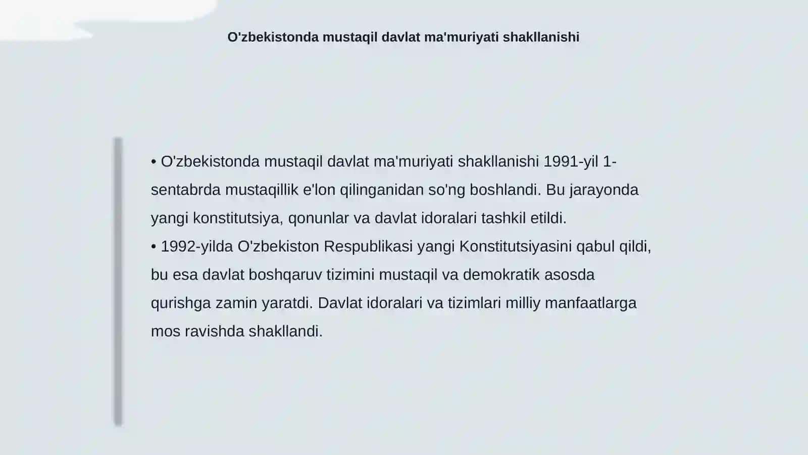 O'zbekistonda davlat mustaqilligining qo'lga kiritilishi va uning tarixiy ahamiyati 4