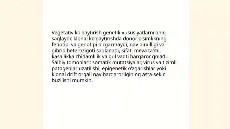 Vegetativ usulda ko'paytirishning ijobiy va salbiy tomonlari 4