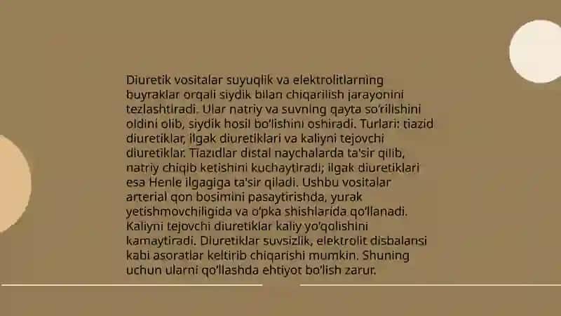 Diuretik vositalar va ularning tasnifi 4