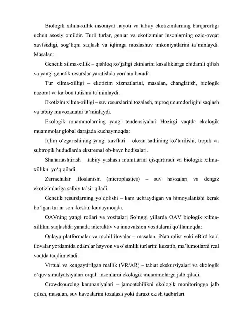 EKOLOGIK MUAMMOLAR VA MEDIA BIOLOGIK XILMA-XILLIKNI SAQLASHDA OAVNING AHAMIYATI 4