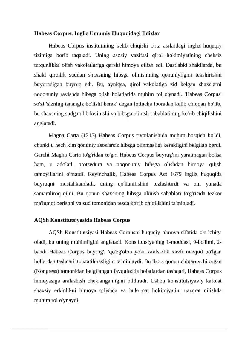 Habeas Corpus: Tarix va Konstitutsiyaviy Asoslar 4