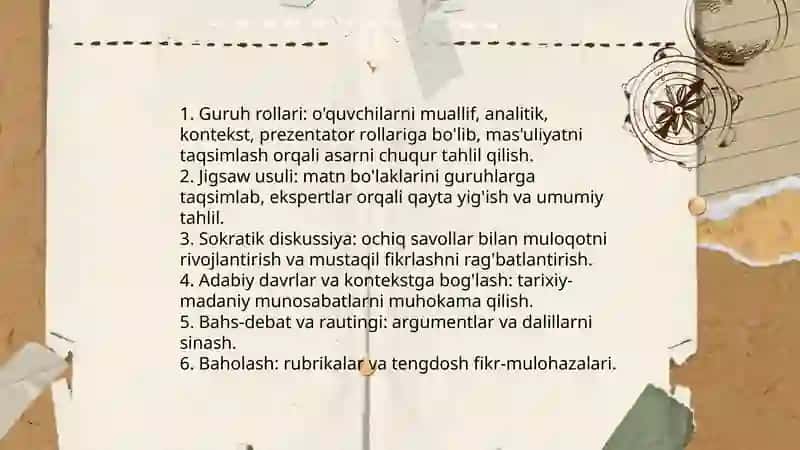 Badiiy asarlar bilan tanishish mashgʻulotlarida taʼlim metodlaridan foydalanish yoʻllari 4