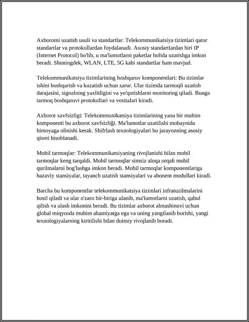 Telekommunikatsiya tizimlari va tarmoqlari 4