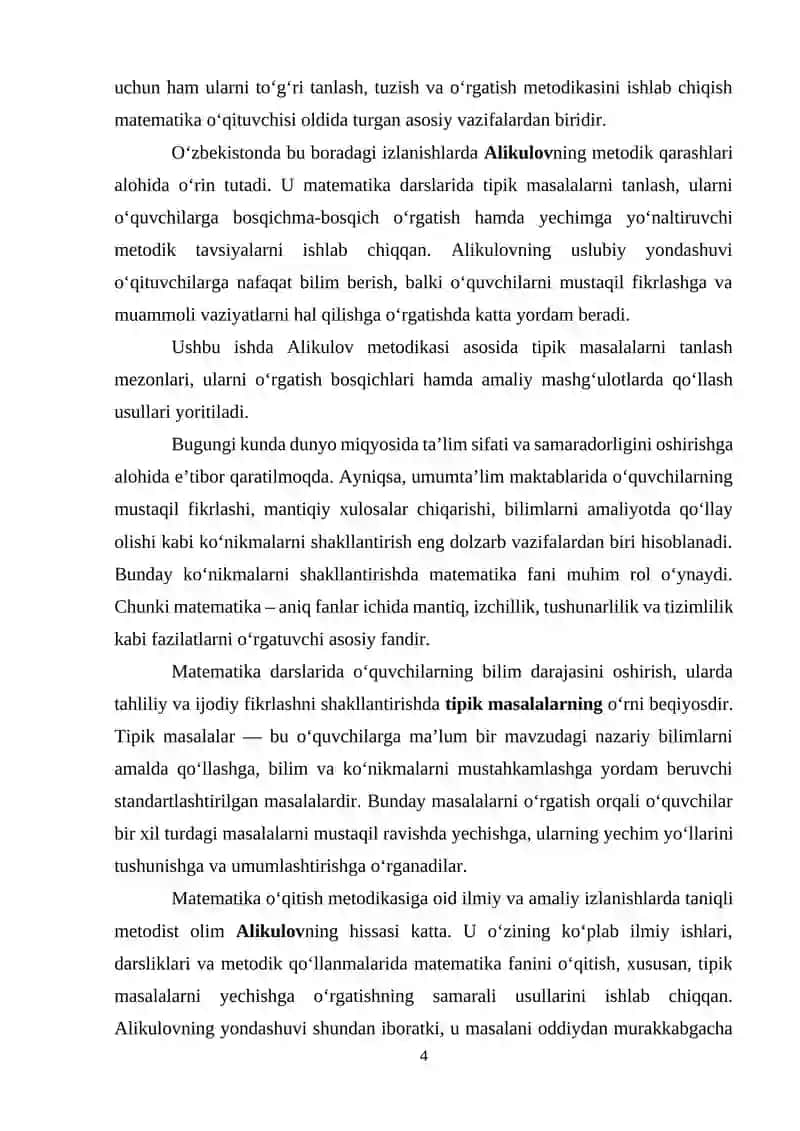 Alikulov matematika darslarida tipik masalalarni yechishga  O’rgatish metodikasi 4