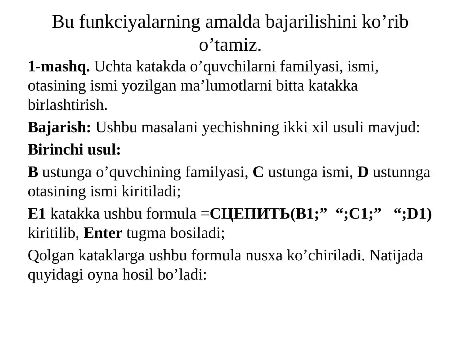 MS Excel 2010 da Matnli va mantiqiy funksiyalar 4