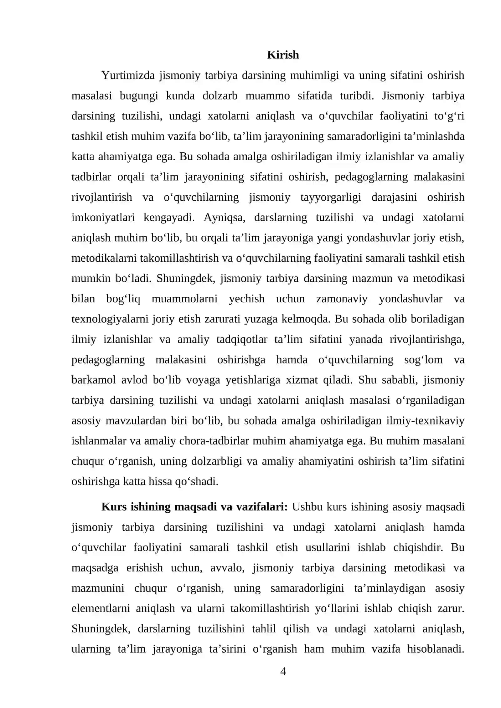 Jismoniy tarbiya darsining tuzulishi, undagi xatolarni aniqlash, hamda o'quvchilar faoliyatini tashkillash 4