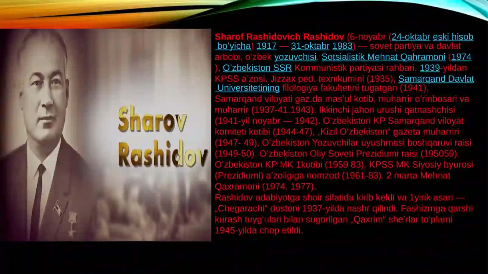 Sharof Rashidovning hayoti va faoliyati 4