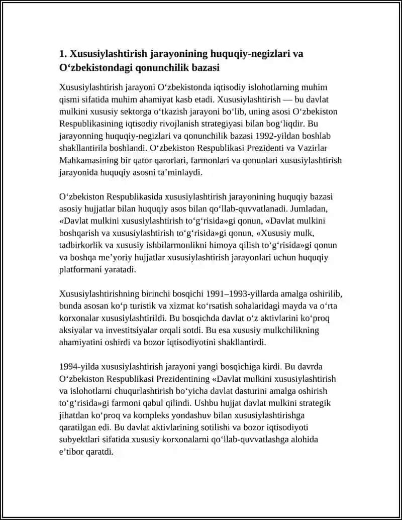 O‘zbekistonda Xususiylashtirish Jarayonida Biznesni Baholash 4