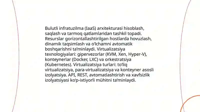 Bulutli yechimlar (SaaS) va bulutli infratuzilmasi (IaaS). Raqamli platformalar (PaaS) 4