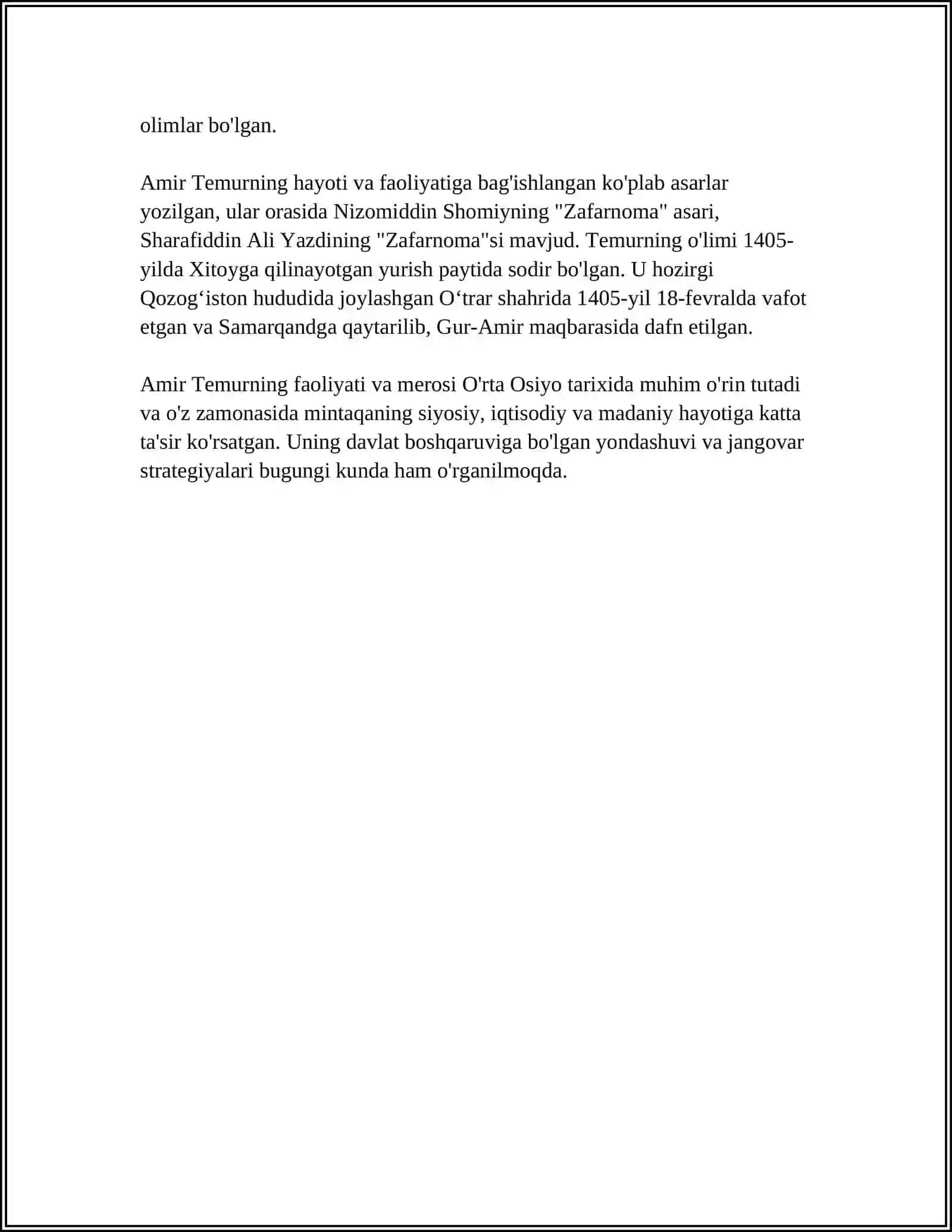 AMIR TEMUR SHAXSINING DUNYO TARIXSHUNOSLIGIDA YORITILISHI 4