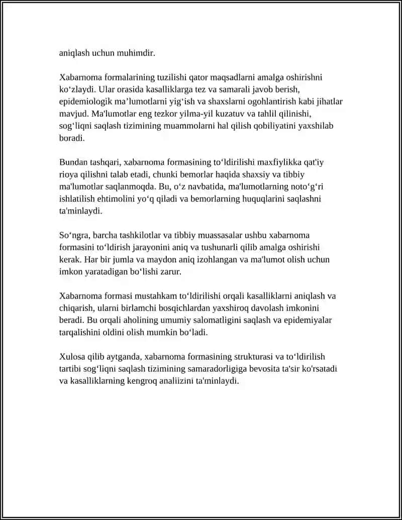 ANIQLANGAN YUQUMLI KASALGA XABARNOMA TÕLDIRISH 4