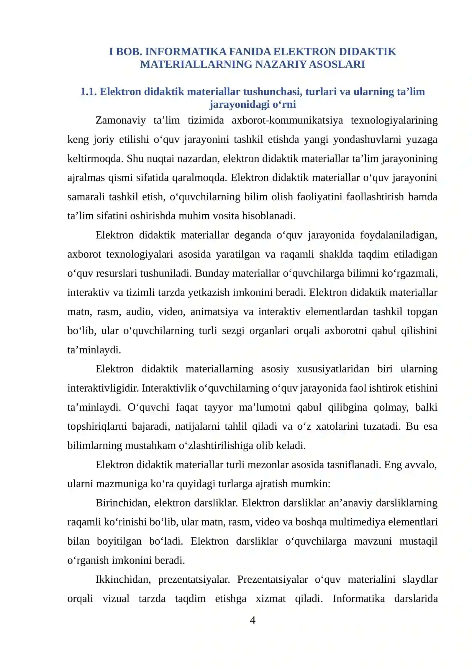 INFORMATIKA FANIDA ELEKTRON DIDAKTIK MATERIAL YARATISH VA ULARDAN FOYDALANISH METODIKASI 4