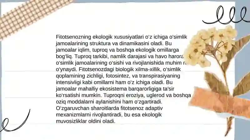 Fitotsenozning belgilari va xossalari. Sinmorfologiya 4