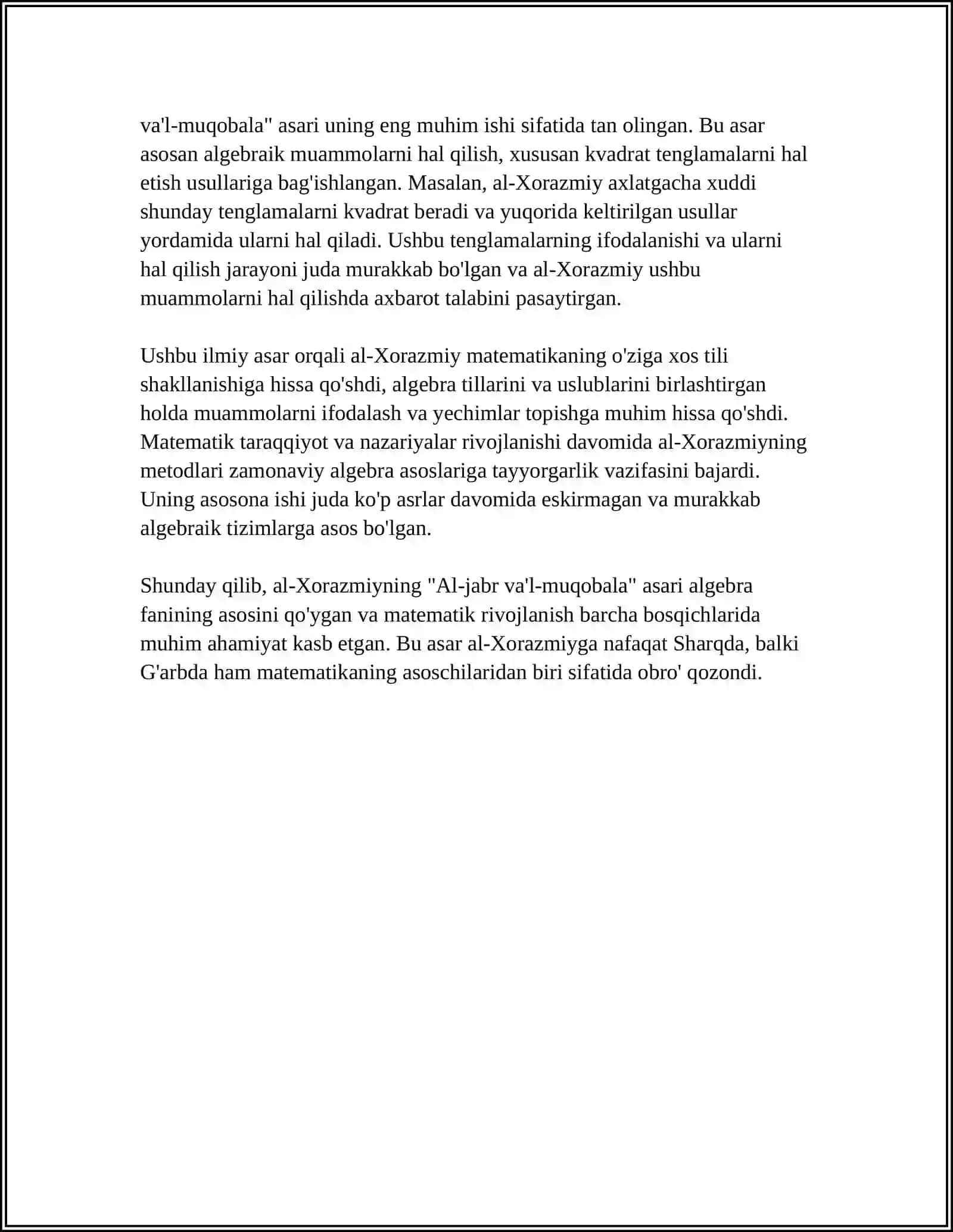 MUHAMMAD IBN MUSO AL-XORAZMIYNING MATEMATIKAGA QO‘SHGAN HISSALARI 4