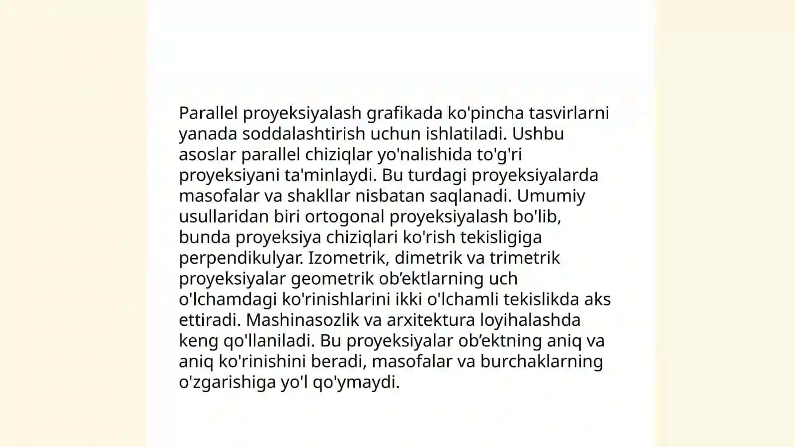 Proyeksiyalash usullari. Markaziy va parallel proyeksiyalash 4