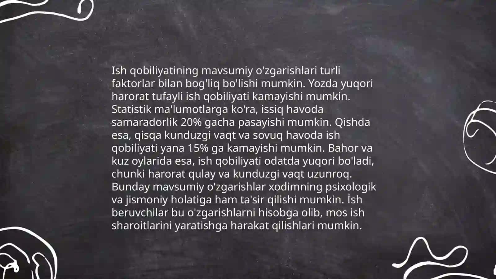Ish qobilyatini yil,chorak va kun davomida o’zgarishini aniqlash 4