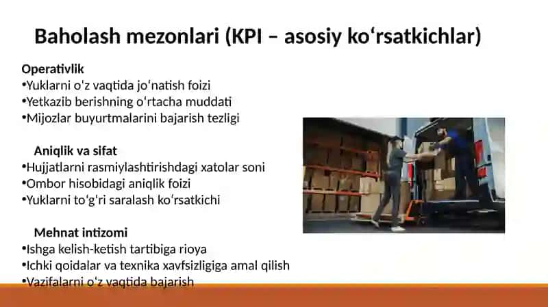 LOGISTIKA XODIMLARI FAOLIYATINI BAHOLASH 4