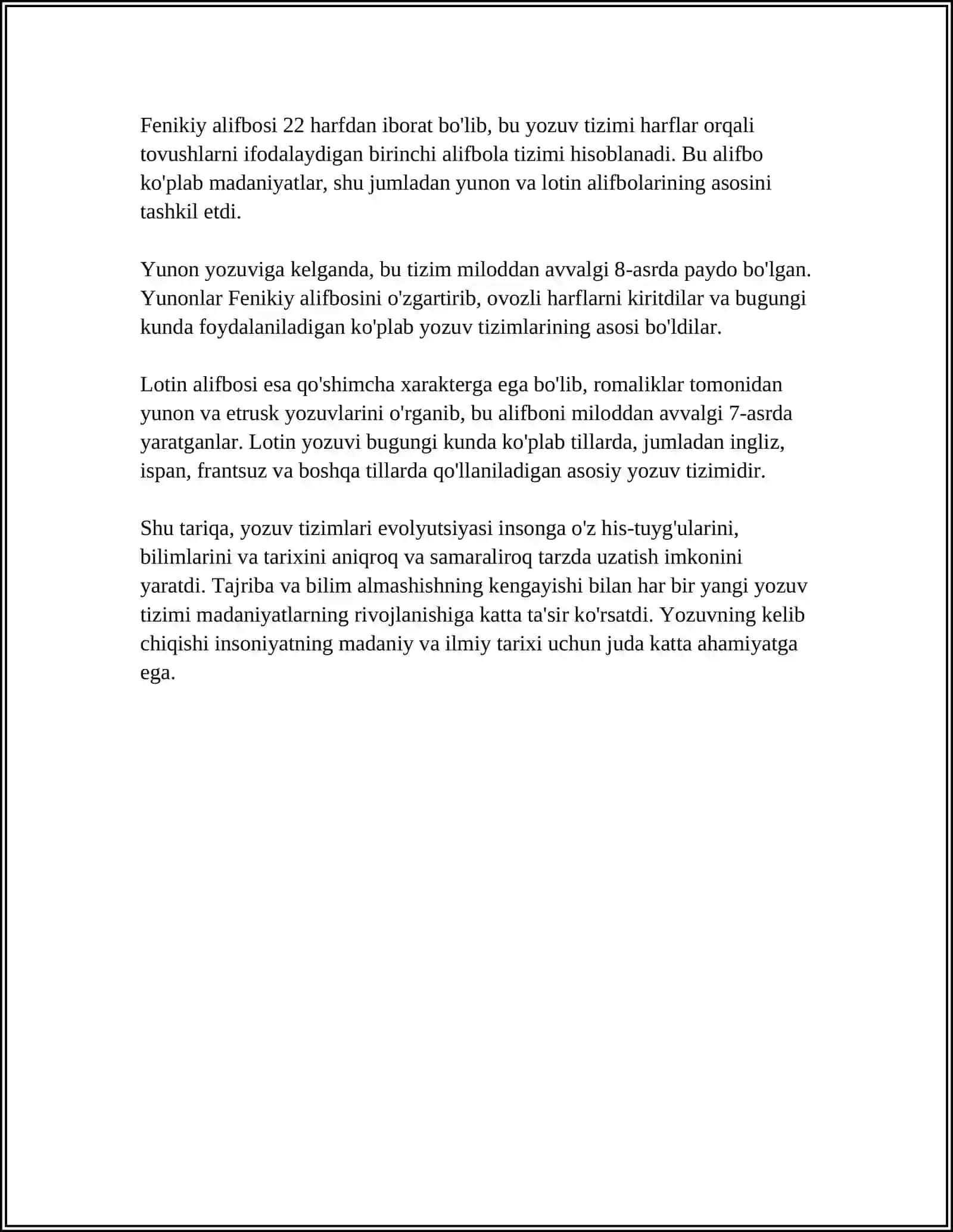 MUSTAQIL ISH Mavzu: YOZUVNING TARIXIY VA ZAMONAVIY TURLARI 4