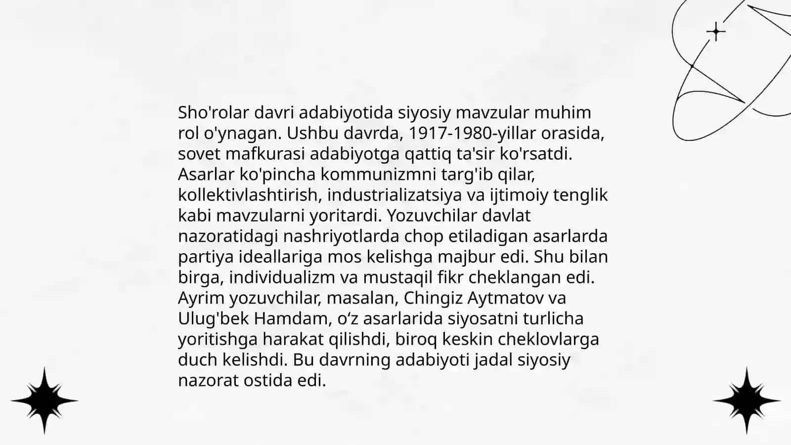 Sho'rolar davri adabiyoti namunalari bilan tanishish 4