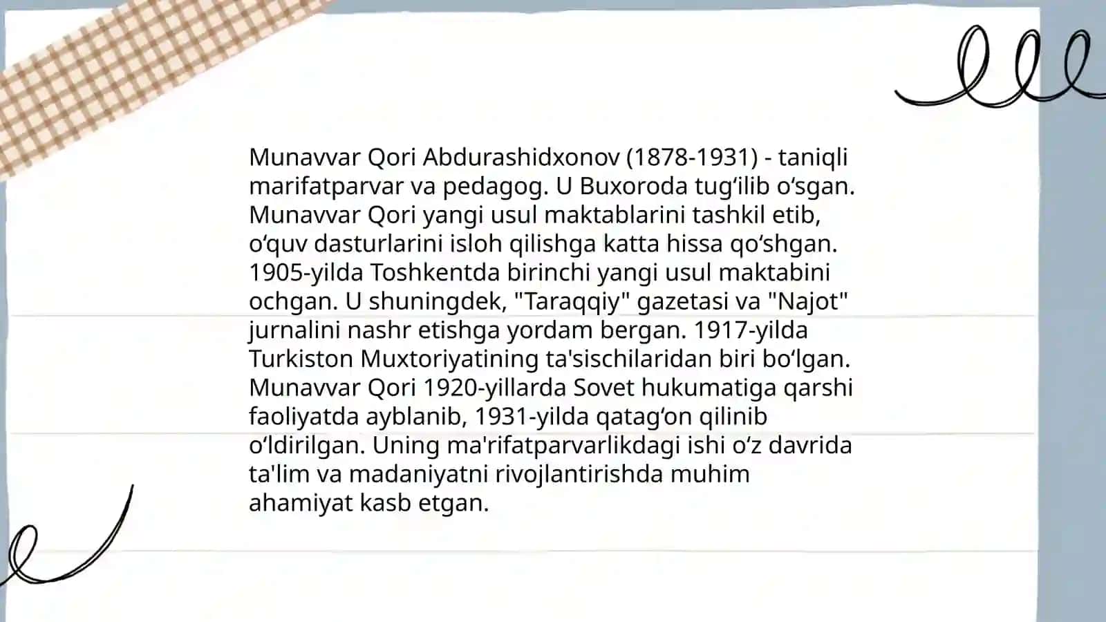 Jadid ma'rifatparvarlarning oʻlka ijtimoiy-ma'naviy hayotida tutgan oʻrni (Munavvar Qori, Behbudiy, Fitrat, Avloniy va bowq) 4