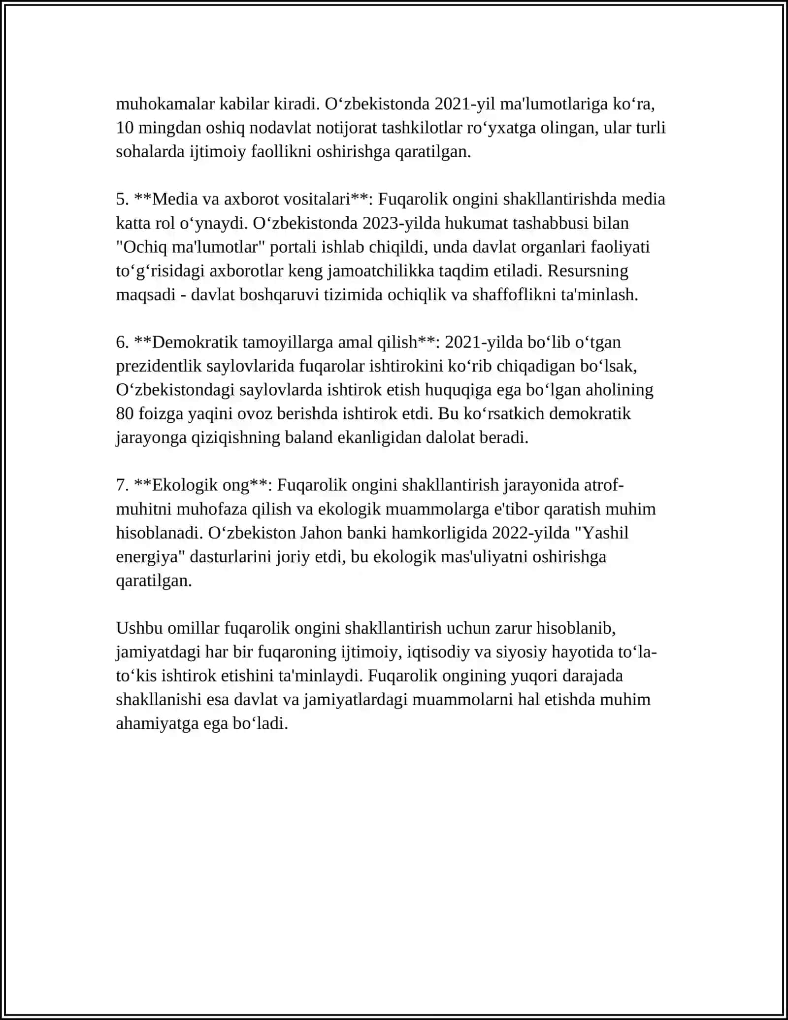 MUSTAQIL ISH Mavzu: YAGONA OʻQUV-TARBIYA JAROYONIDA FUQOROLIK VA VATANPARVARLIK TARBIYASI 4
