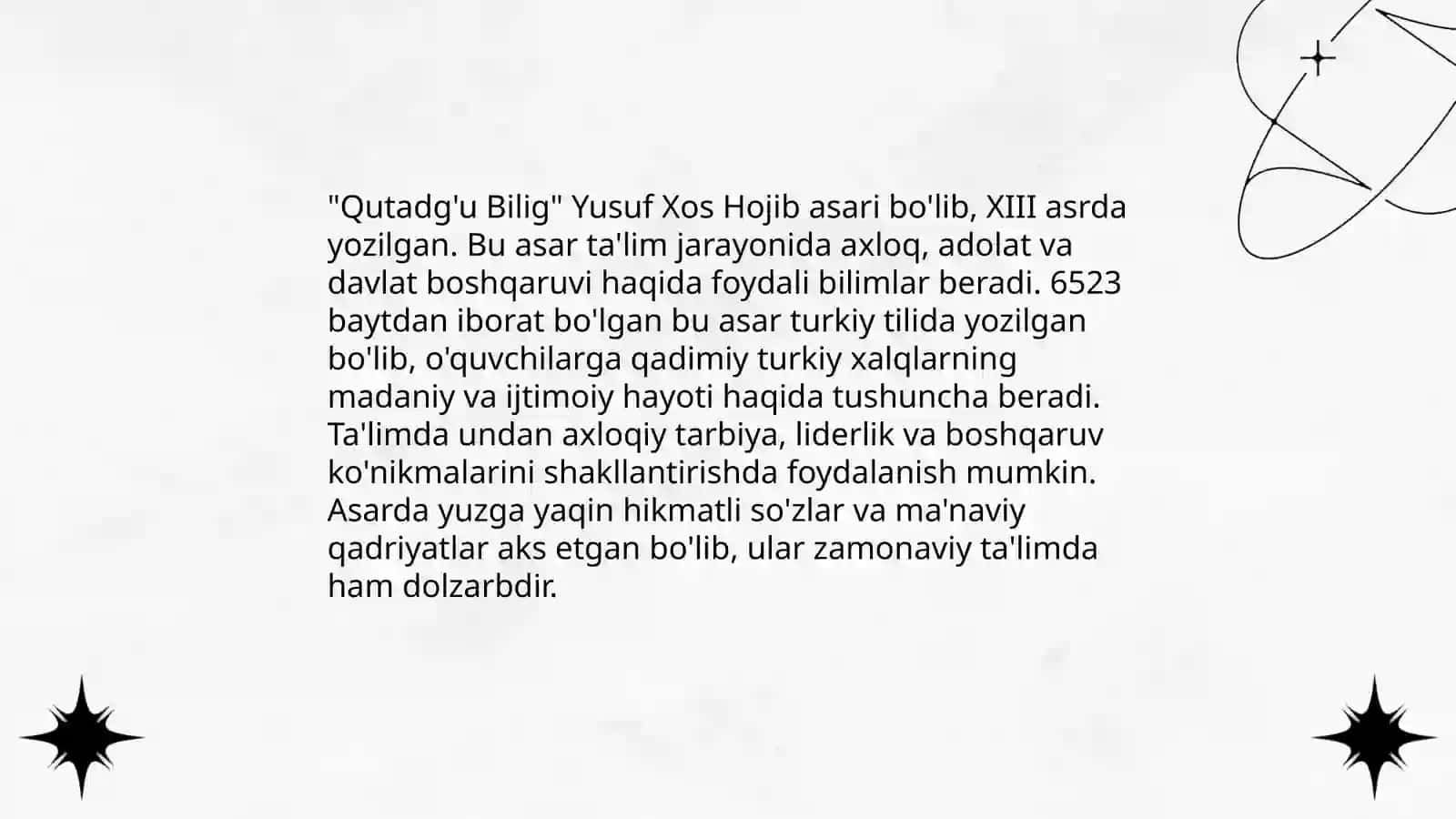 Qutadg'u bilig asarining ilmiy, ta'limiy, axloqiy ahamiyati 4
