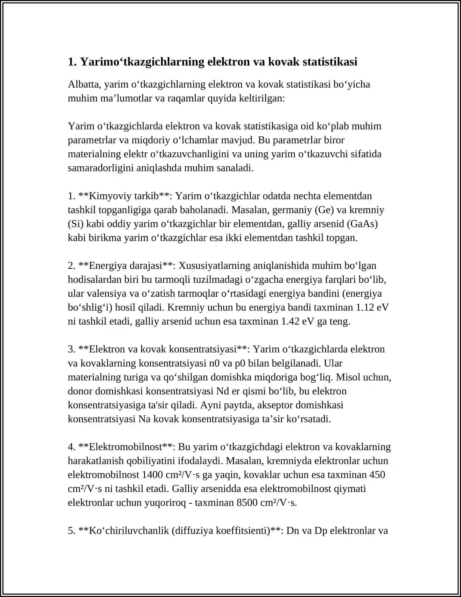 YARIMOʻTKAZGICHLARDAGI ELEKTRONLAR VA KOVAKLAR STATISTIKASI, YARIMOʻTKAZGICHLARDAGI KINETIK HODISALAR, YARIMOʻTKAZGICHLARDAGI KONTAKT HODISALAR, YARIMOʻTKAZGICHLARDAGI FOTOELEKTRIK HODISALAR 4