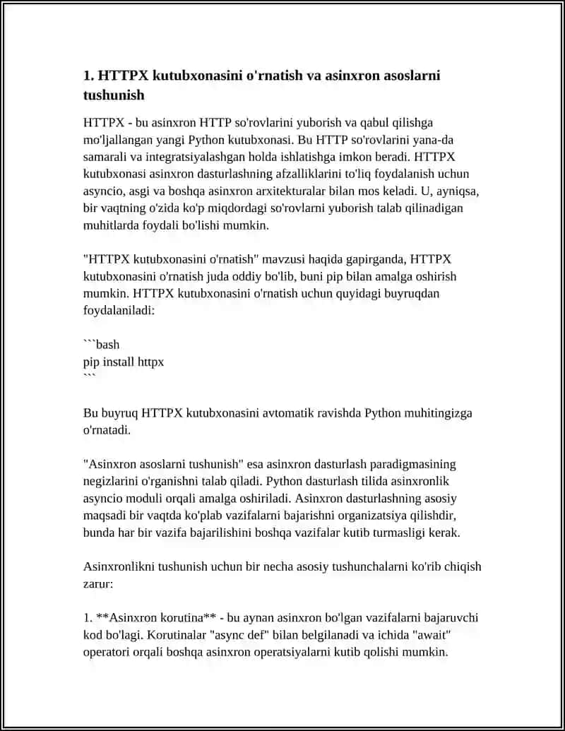 PYTHON DASTURIDA ASINXRON HTTP SOROVLARINI YUBORISHDA HTTPX KUTUBXONASI BILAN ISHLASH 4
