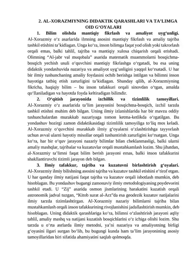 Abu Abdulloh Muhammad ibn Muso al-Xorazmiyning didaktik g‘oyalari. 4