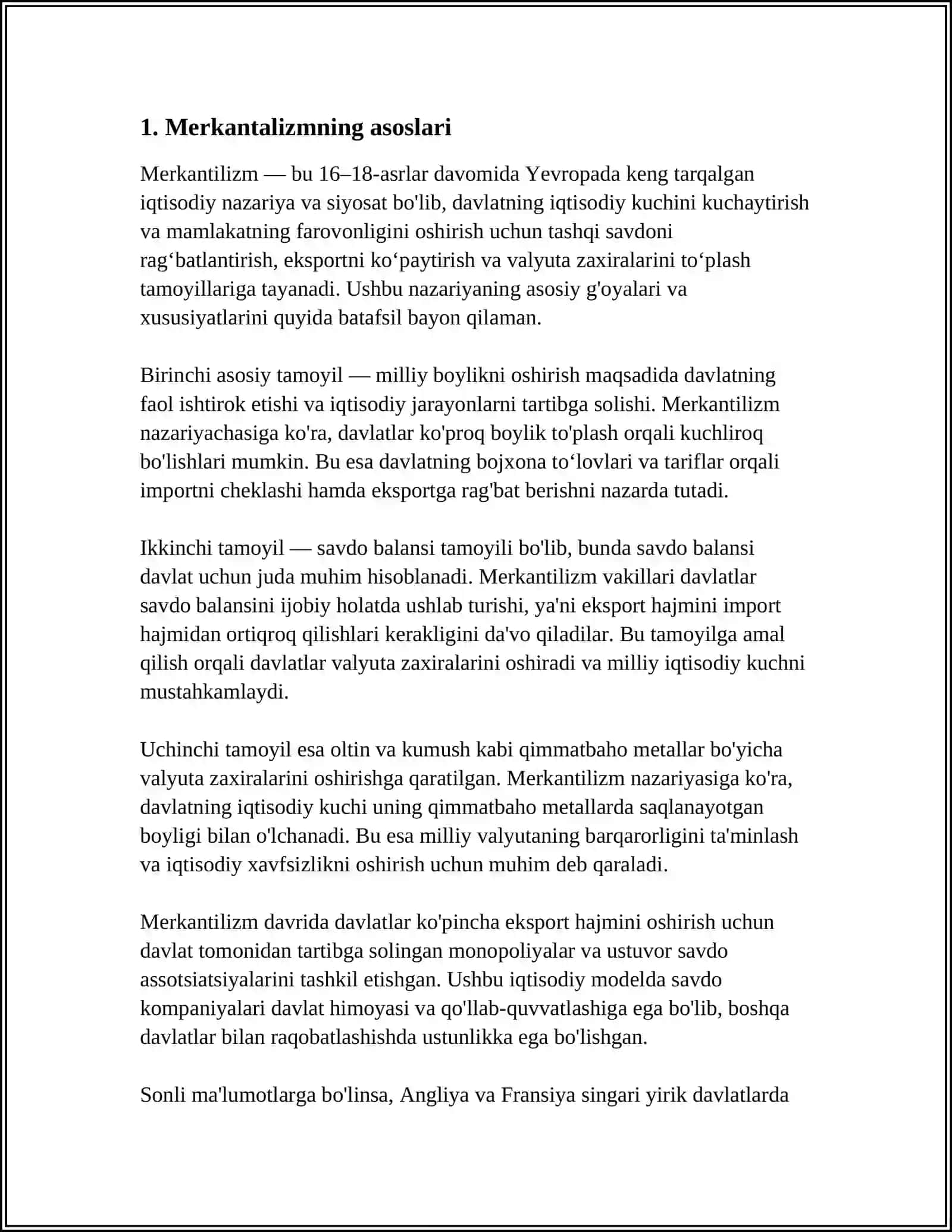 MERKANTALIZM VA PROTEKSIONIZM SIYOSATINING AYRIM MAMLAKATLARDAGI KO'RINISHI 4