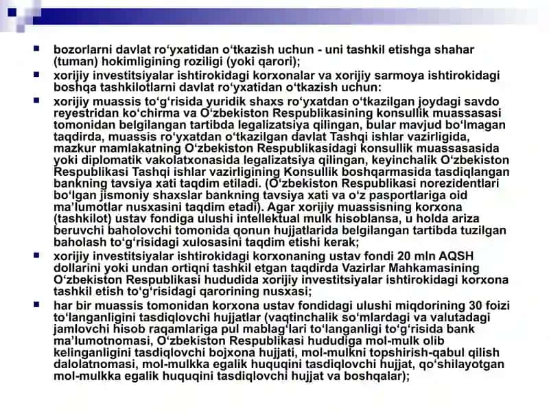 Tadbirkorlik faoliyatini tashkil etish uchun ro‘yxatdan o‘tkazish tartibotlari 4