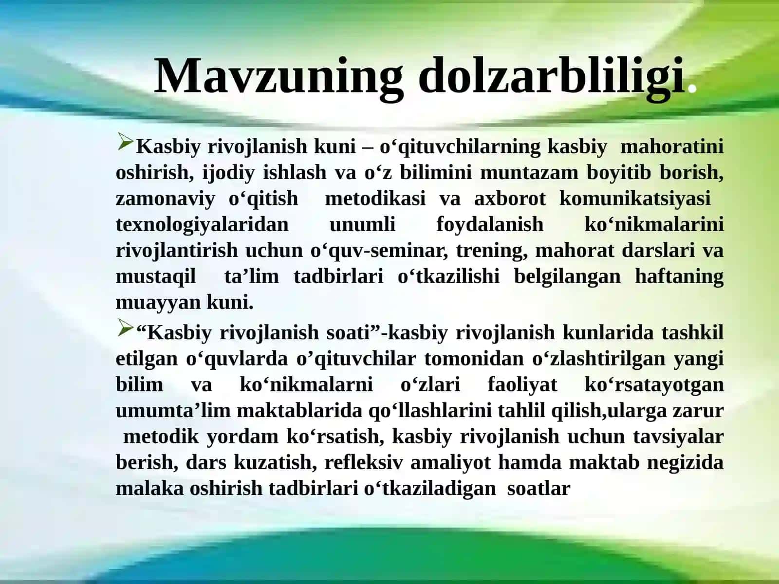Pedagoglarni kasbiy rivojlantirish sharoitida yetakchi fan o‘qituvchilarining ish samadorligini oshirish. 4
