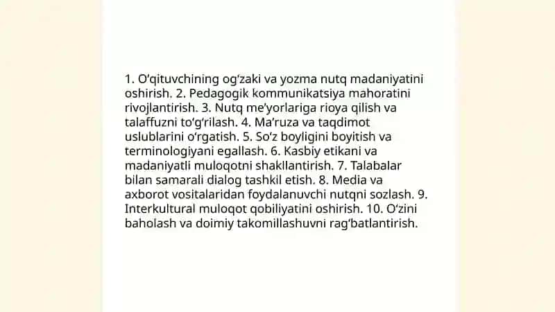 Oʻqituvchi nutq va madaniyati fanining maqsad va vazifalari 4